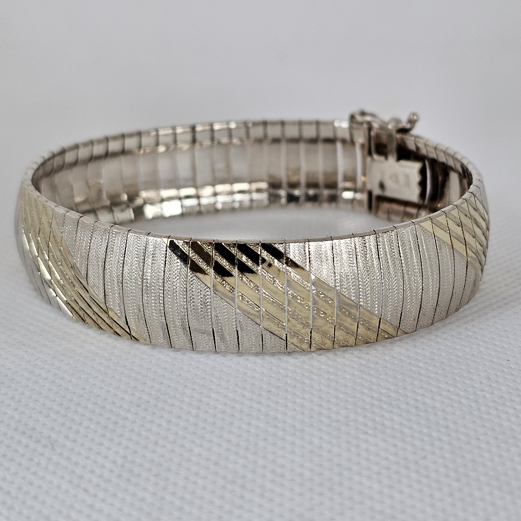 Vintage Italian Textured Sterling Silver Yellow Gold Bracelet